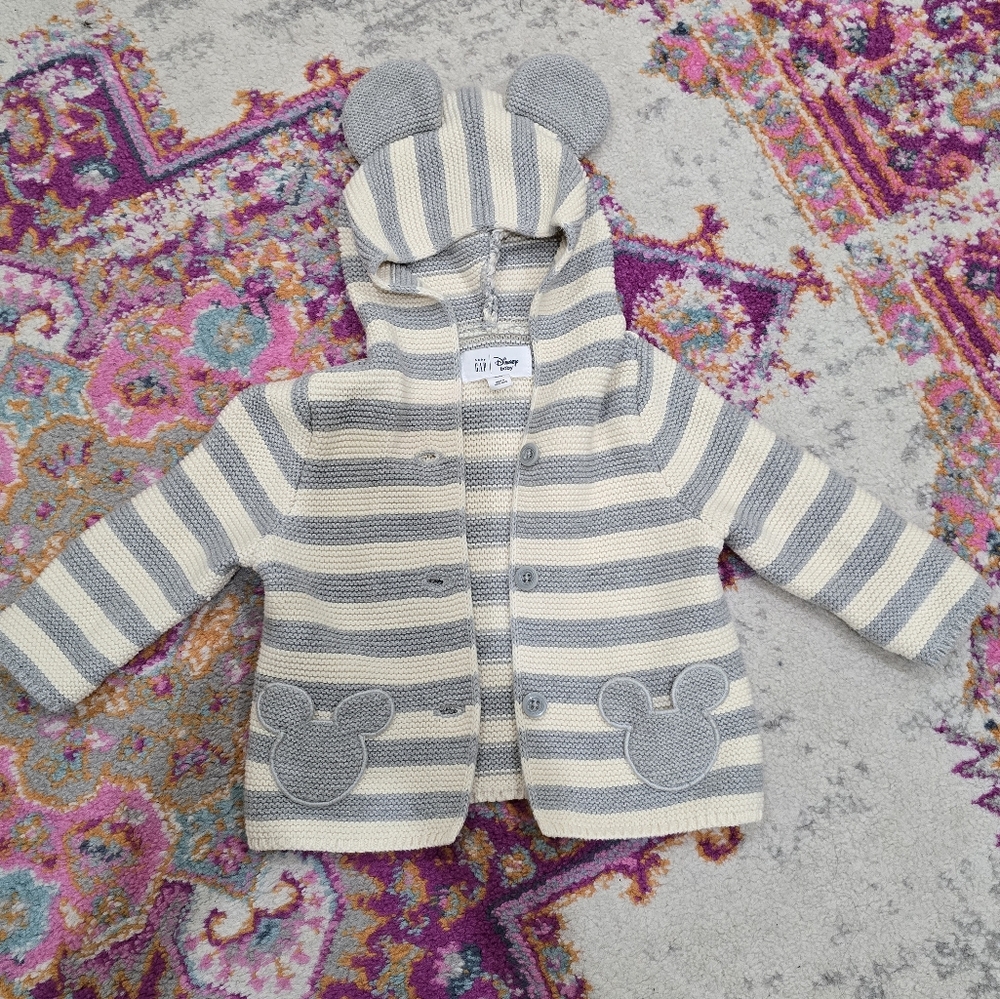 DISNEY Baby Gap Sweater with Mickey Mouse Ears Cardigan 6-12 Months Knitted
